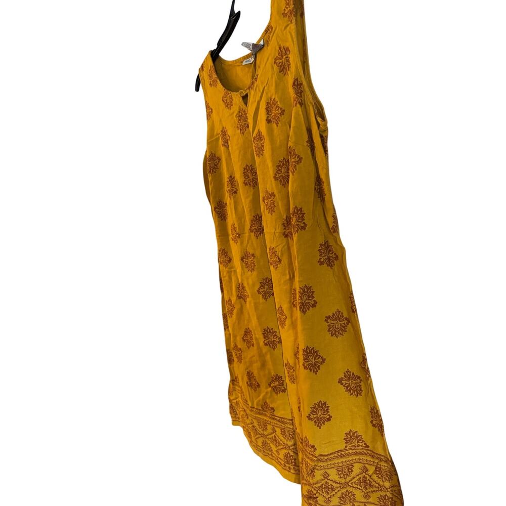 Vintage White Stag Sleeveless Linen Blend Dress Mustard Floral Boho Short Large - Picture 2 of 6
